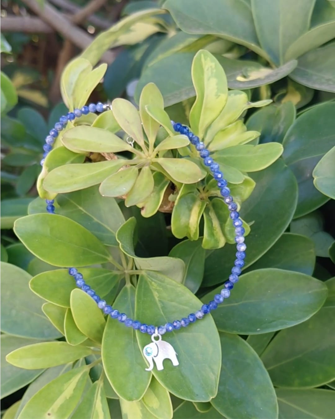 Tobillera Sodalita y Elefante de Plata