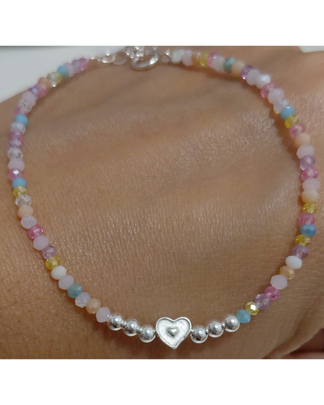 Pulsera Corazón Arcoíris de Cristales Facetados